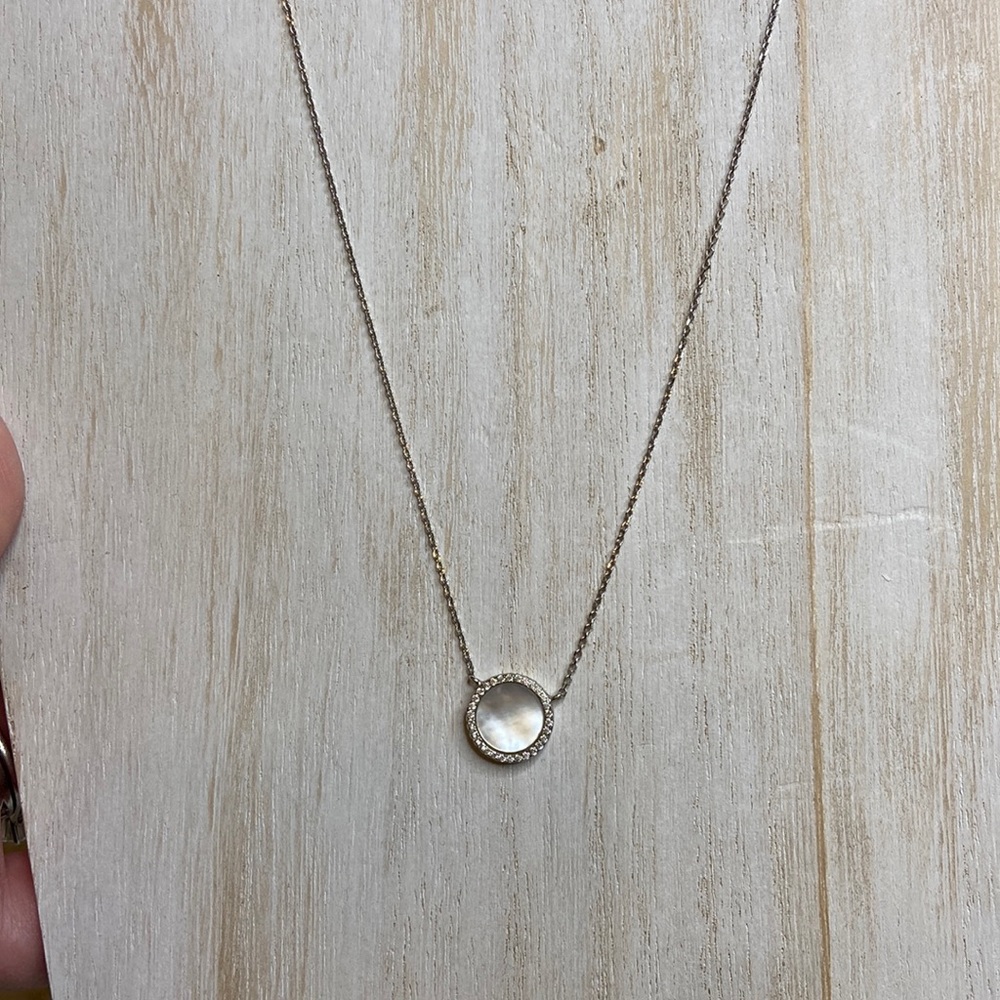 Silver Rhinestone Mother Of Pearl Circular Adjustable Necklace - Picture 2 of 7